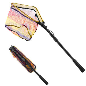 SANLIKE Fishing Net Folding Landing Net with Extra Long Telescoping Pole Handle Foldable Rubber Coated Fishing Net for Easy Catch Release Compact Fish Net for Kids and Adults