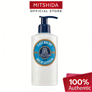 LOreal Paris Lait Riche Body lotion 15% Shea butter deeply nourishes 48H moisturizes and strengthens the barrier instantly comfort soothe sensitive and soften skin