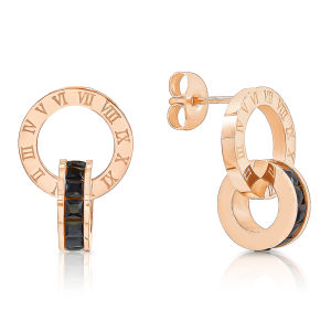 SO SEOUL Roman Numeral Emerald Square White/Black Austrian Crystal Rose Gold Pierced Stud Earrings