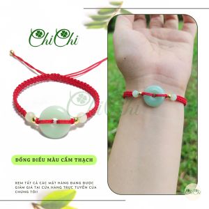 [Chi Chi] Vòng Tay Lắc Tay Chỉ Đỏ Đồng Điếu Màu Xanh Handmade - MS006