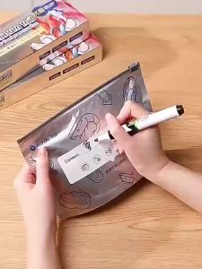 Reusable Aluminum Foil Ziplock Fresh-keeping Bag with Write Labels Refrigerator Storage Bag for Veggies/Fruit/Meat 铝箔保鲜袋