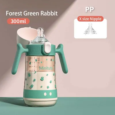 MInitutu Botol Susu Thermosensitive PP/PPSU 3 IN 1 Dengan Sedotan Dan tutup Botol Anti Jatuh Anti Kembung Berkaliber Lebar Yang Cocok Untuk Bayi Usia 9+Bulan