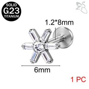 ZS 1 Pc G23 Titanium Earring 16G Ear Piercing Crystal Flower Stud Earring Rainbow Flower Lip Piercing Flat Back Earring