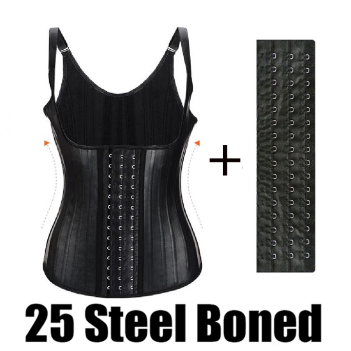 Hook Adjustable Waist Trainer 25 Steel Boned Slimming Corset Workout Girdle  Vest Latex Women Body