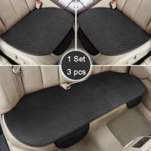 Universal Flax 3 in 1 Car Seat Cover Set Front & Rear Back Cushion Four Seasons Breathable Non-slip Cushion