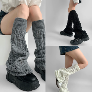 Thẩm mỹ màu trơn bùng Quần Legging rộng bao gồm khoét rỗng lỗ dệt kim làm ấm chân không chân vớ đi bốt dài dạo phố