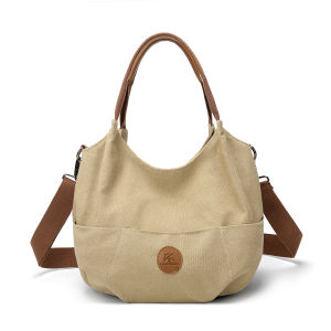 Multi-compartment shoulder handbag for women casual new fashion large-capacity travel simple tote canvas mommy bag