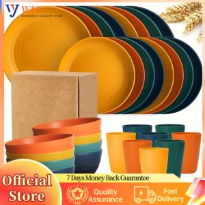 16Pcs Wheat Straw Cutlery Set Lightweight Unbreakable Dinnerware for Home and Barbecue Parties
