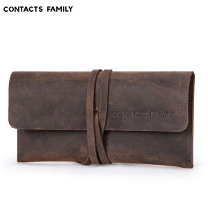 CONTACTS Retro Leather Roll Pencil Cases Leather Pen Bag Pouch Texture Student Pencil Bags Office School Supplies Stationery