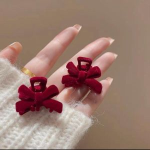 2pcs Sweet Girls Wine Red Red Girls Happy New Year Hairclips for Women Girls Fashion Accessories