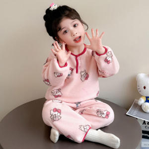 Christmas gifts Halloween Kawaii Anime Hello Kitty Girls Home Clothing Autumn New Warm Split Children Pajamas Pajamas Suit Fashion Cartoon Clothes At Home
