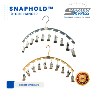 SAMPAYAN XPRESS SnapHold™ 10 Clip Hanger Heavy Duty Aluminum Clip hanger for baby clothes underwear socks laundry sipit