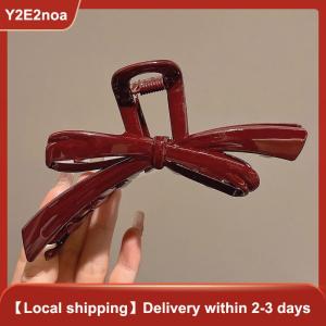 【Y2E2noa】 Women Large Dark Red Color Hair Claws Barrettes Hairpins Plastic Ponytail Hair Clips Girls Senior Hair Shark Clip Accessories