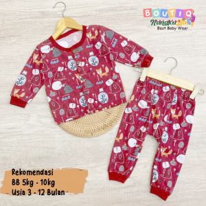 Butik Baby - Setelan Baju Bayi Piyama Bayi Lengan Panjang Kancing Depan Printing Usia 3-12 Bulan