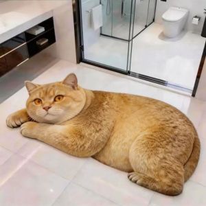 YESHE 40×60CM 50×80CM 3D Cat Floor Mat Realistic Diatomaceous Earth Bedroom Door Rug Cute Non-slip Bathroom Carpet Home Decor