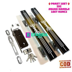 1set lock body kunci dan 2buah gagang tarikan handle pintu rumah minimalis pilihan panjang 33cm 45cm dan 60cm bahan stainless untuk pintu depan dan kamar daun 1
