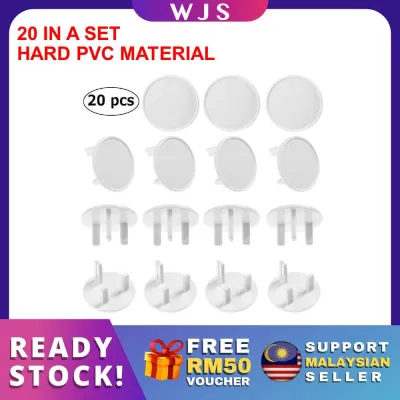 (HARD PVC MATERIAL) WJS 20 pcs 20pcs Baby Safety Wall Socket Cover Seal Children Socket Plugs Power Safety with Caches Sockets EXTRA SAFE PLAIN WHITE [FREE RM 50 VOUCHER]