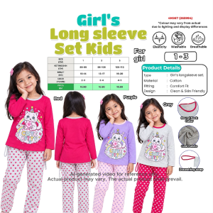 Girls Long Sleeve Set Kids Cotton T-Shirt & Pants | Comfortable Casual Wear | Size 4-6 | Purple Red Grey