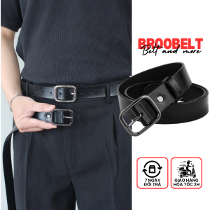 Thắt lưng da bò nam Broobelt màu đen mặt oval xịn dây nịt lưng cao cấp thời trang Hàn Quốc bản 3cm