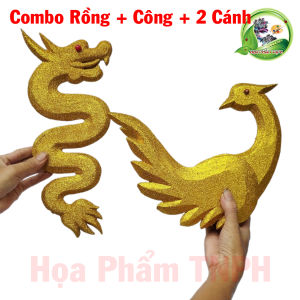 Phôi Rồng Công Mẫu Quay Đầu Bằng Xốp Cách Điệu Dày 25cm Phủ Nhũ Kim Tuyến Điêu Khắc 2 Mặt Trang Trí Tháp Oản Mâm Hoa Quả Bánh Kẹo Nước Ngọt Thích Hợp Làm Đồ Thủ Công DIY Decor