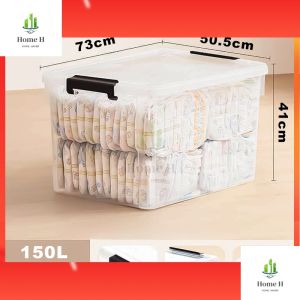 Large Capacity Transparent Storage Box Plastic Stackable Thickened Clothes Storage Organizer With wheel