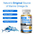 taoters Omega 3 Fish Oil Capsules Nourishes the Brain, Improves Memory, Eyes, Heart and Immune System Support. 