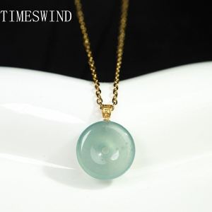 TIMESIWND Authentic A-type Jade Natural Light Blue Peace Buckle Pendant S925 Silver Women Necklace for Gift with Certificate