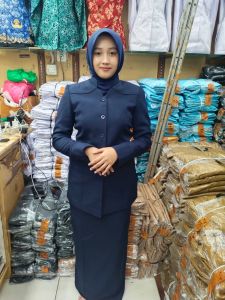 Baju seragam kerja blazer wanita terbaru kekinian reguler polyester premium import stretch navy