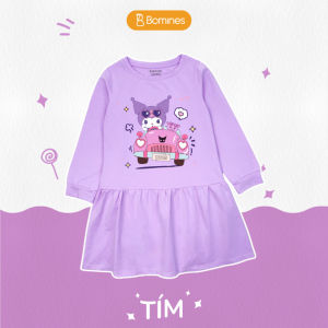 Váy bé gái tay dài Kuromi Đầm hoạt hình bé gái Bomines thun cotton cho bé từ 3- 10 tuổi 12-30kg DTDKUROMIXE