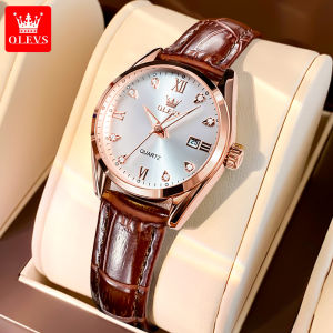 OLEVS 5522 Quartz Waterproof Watches For Women Simple Leather Band Women Wristwatches Luminous Calendar
