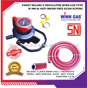 PAKET REGULATOR GAS LPG WINN GAS TYPE W 900 M / NM SET SELANG TEBAL 500 PSI DIGITAL PINK