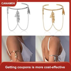 【CANAMEK 】 Boho Retro Leaves Upper Cuff Bangle Armband Arm Slave Chain Bracelet Jewelry