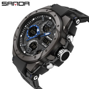 SANDA Casual Mens Fashion Digital Quartz Dual Display Sports Watch Men Military 50M Waterproof Complete Calendar Luminous Chrono Watch