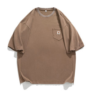 HELLO JIM Vintage t shirt with Pocket for men 2023 new style Oversize T Shirt men 100% cotton wash old tshirt  K1771