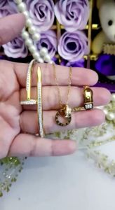 Titanium Set Perhiasan Wanita Paku Gold 91422a