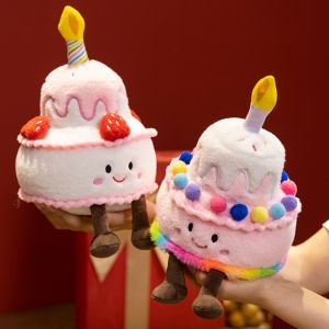Cartoon Anime Kawaii Pink Rainbow Strawberry Cotton Candy Cake Plush Toy Cute Happy Birthday Cake Dolls Childrens Gift