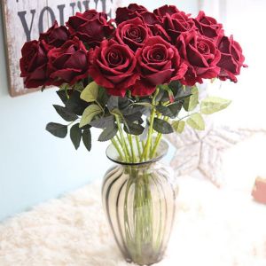 10pcs/set Romantic Rose Artificial Flower DIY Red White Silk Fake Flower for Party Home Bedroom Living Room Decoration