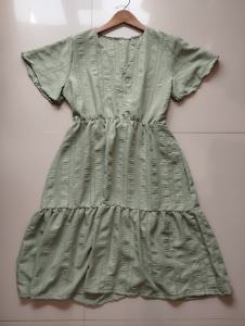 WOMENS PLAIN TIERED V-NECK DRESS