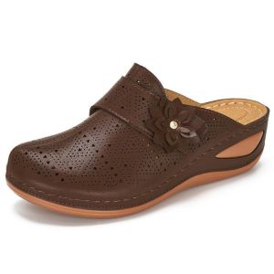 Free Shipping 2026 Summer New Collection: WomenS Open-Toe Wedge Sandals With Hollow Floral Design Breathable And Comfortable For Outdoor Wear PU Thick-Soled Slippers