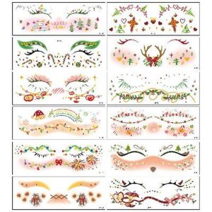 Quivlox Christmas Pine Tree Floral Face Decals Water Transfer Snowflake Temporary Tattoos Festival Waterproof