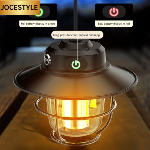 LED Camping Lantern Vintage 200LM Atmosphere Lamp Stepless Dimming Type-C USB Rechargeable for Hiking Fishing Emergency