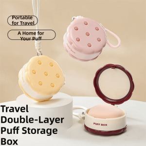 YERZ 1/2/3Pcs Cookie Shape Powder Puff Storage Box Double-layer Multifunctional Dustproof Case Artifact Ventilated Earring Storage Box Makeup Tools Storage