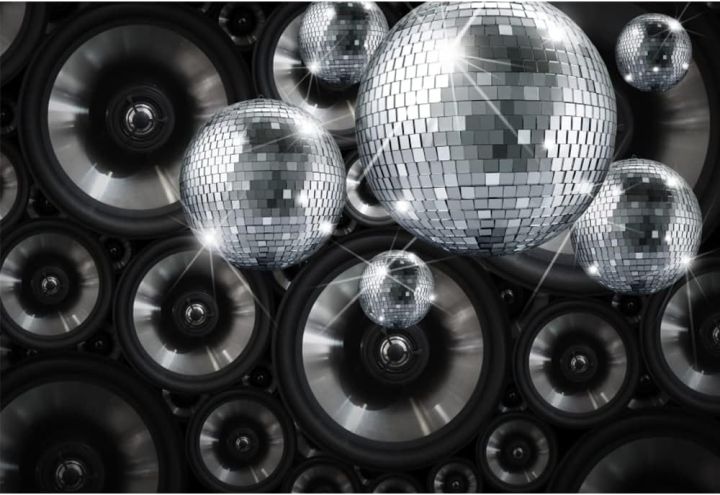 7x5ft Disco Party Backdrop Silver Disco Ball Stage Night Club