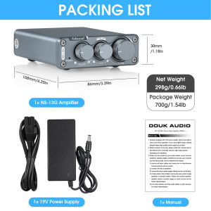 Douk Audio NS-13G Mini Class D Amplifier TPA3116 Desktop Stereo Power Amp with Tone Control 100W+100W