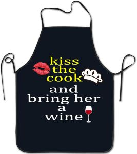 Funny Kitchen Apron for Women Cute with Pockets - Kiss The Cook And Bring Her A Wine