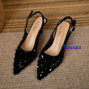 2616 Sandal Mules Wanita Glitter Sequin Gaya Korea dengan Tumit Kecil - Bisa COD dengan Box