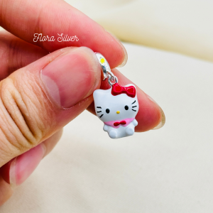 FLORA 0252C - [Có bán lẻ] Dây chuyền bạc charm hình mèo Hello Kitty dành cho bé gái