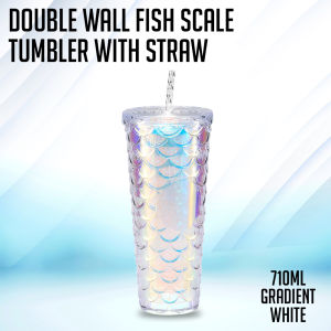 PROPRINTZ Double Wall Fish Scale Tumbler With Straw 710ml