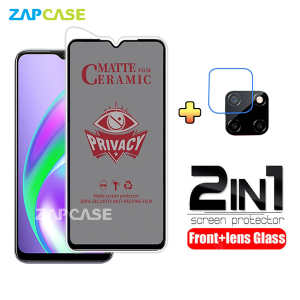 PAKET 2in1 Anti Gores Layar Privacy Realme C12 Free Tempered Glass Camera Lens