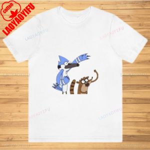 Mordecai and Rigby Regular Show Tees Classic Cartoon Characters Graphic T-Shirt Cotton Printed Gift Idea Clothes Tops